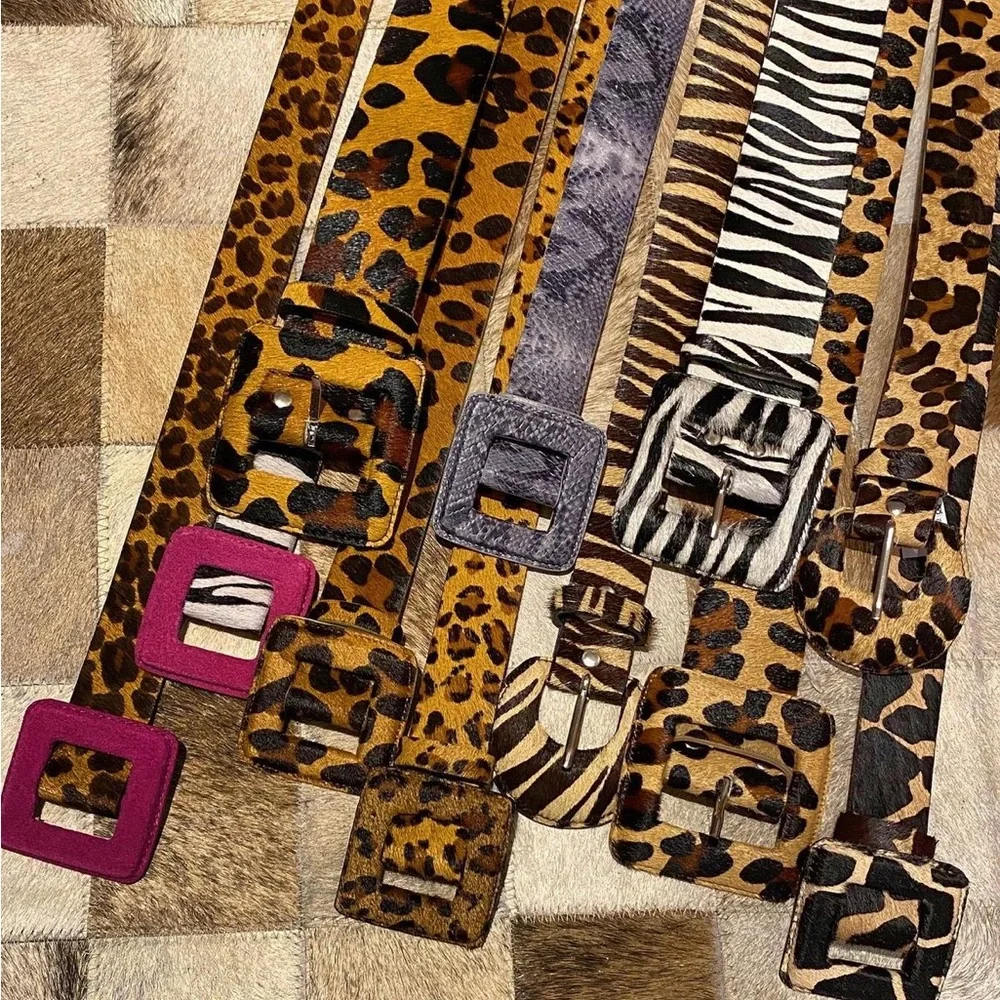Leopard and Hot Pink Suede Leather Fashion Belt